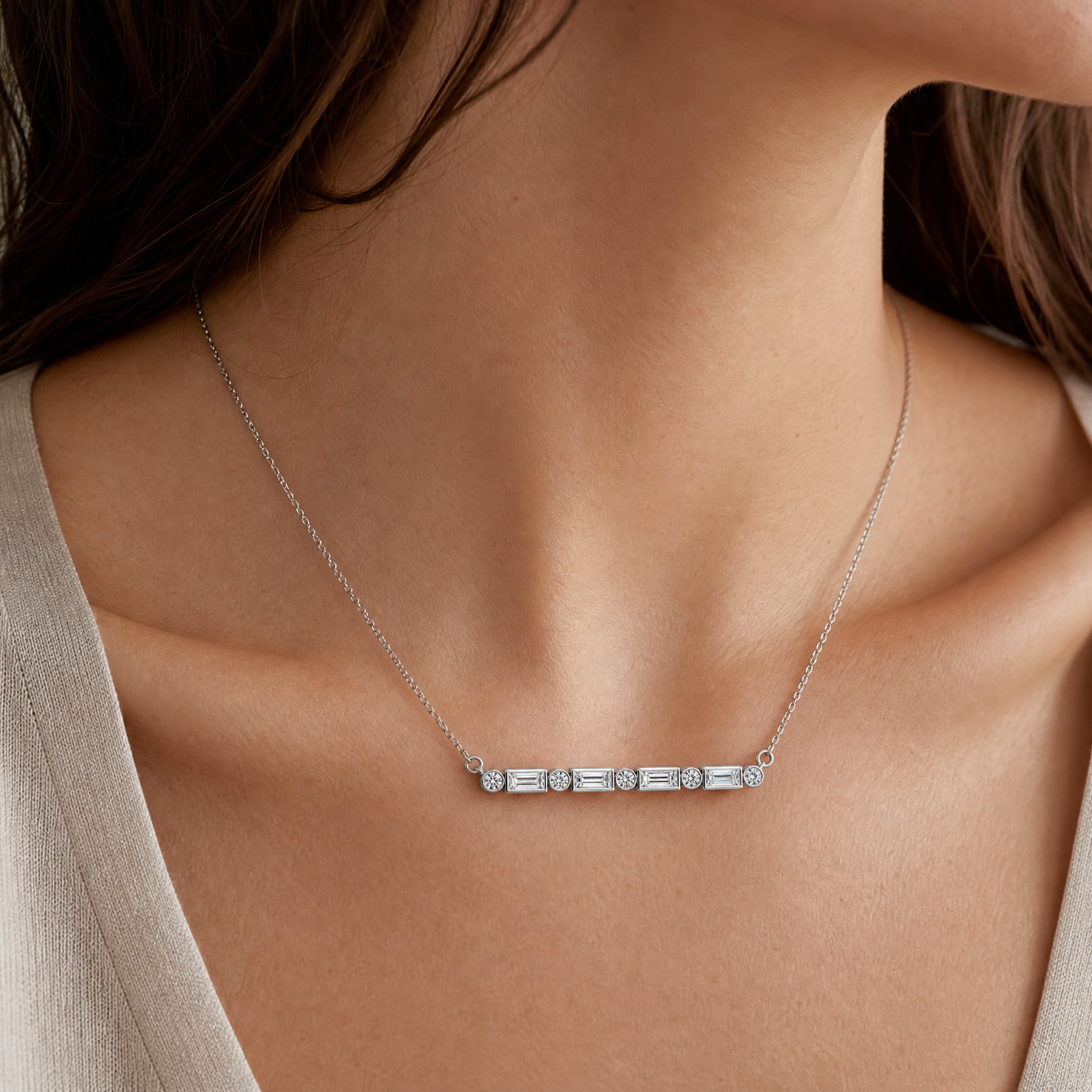 Baguette and Round Bar Necklace view 2