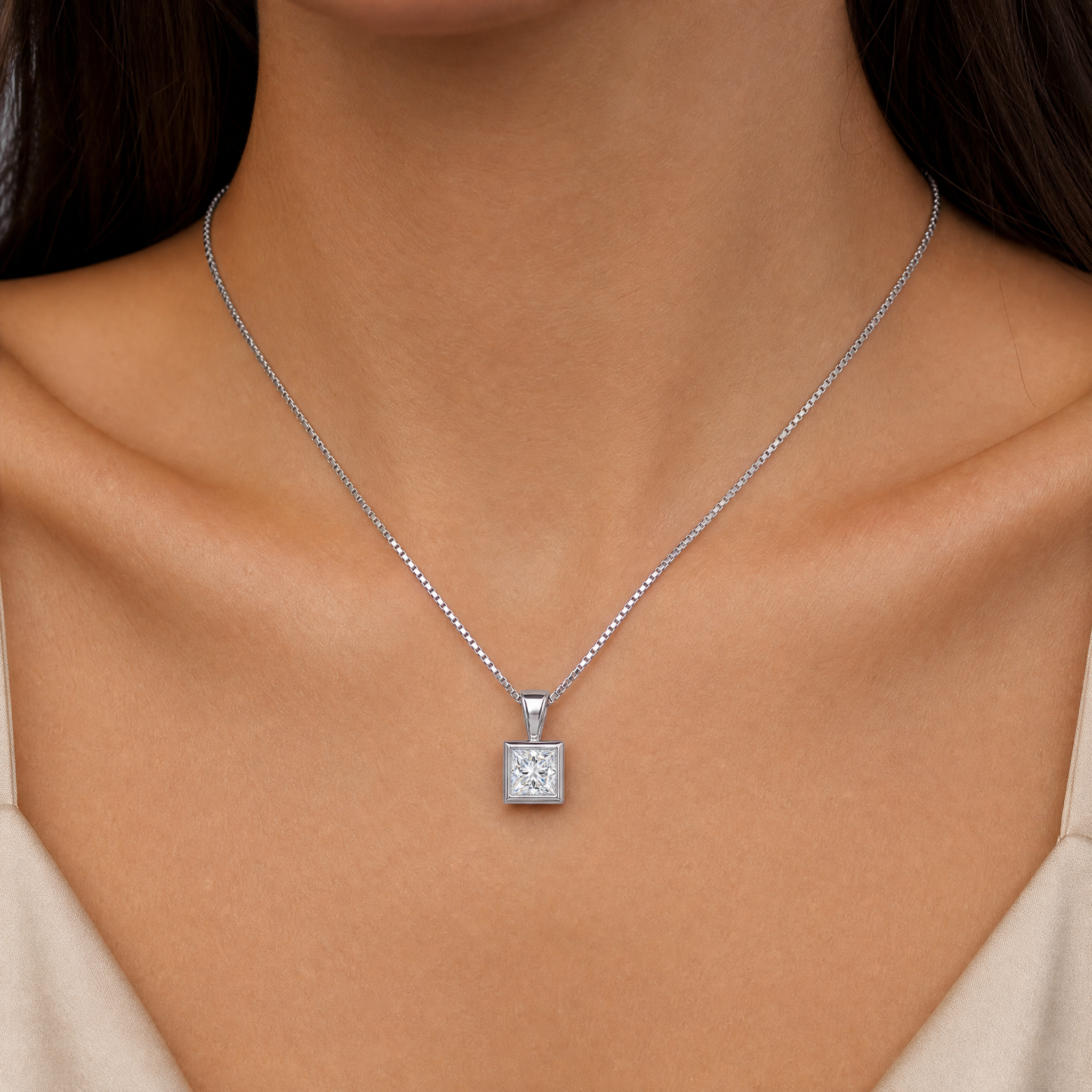 Princess Bezel Pendant Necklace view 2