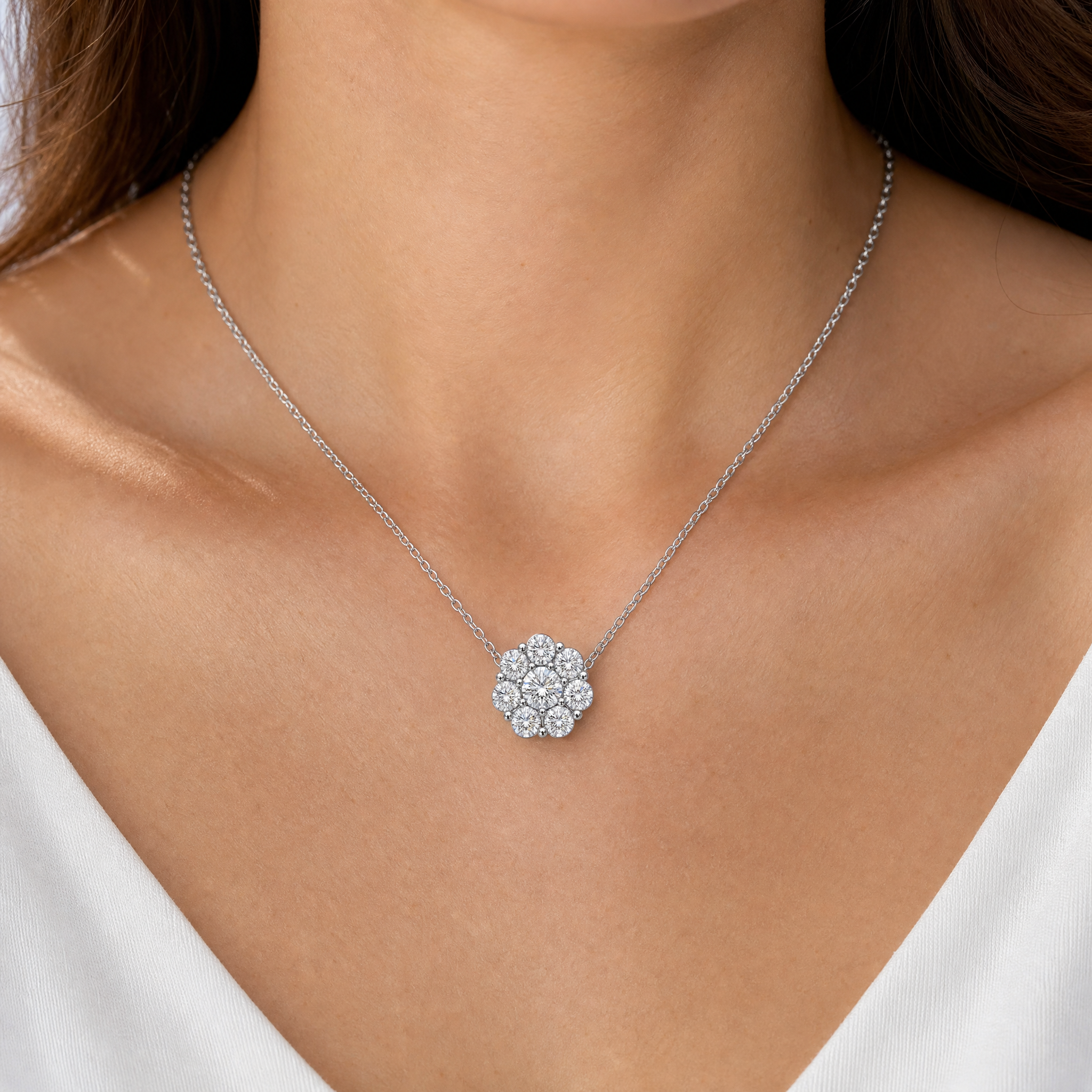 Round Diamond Cluster Pendant Necklace view 2