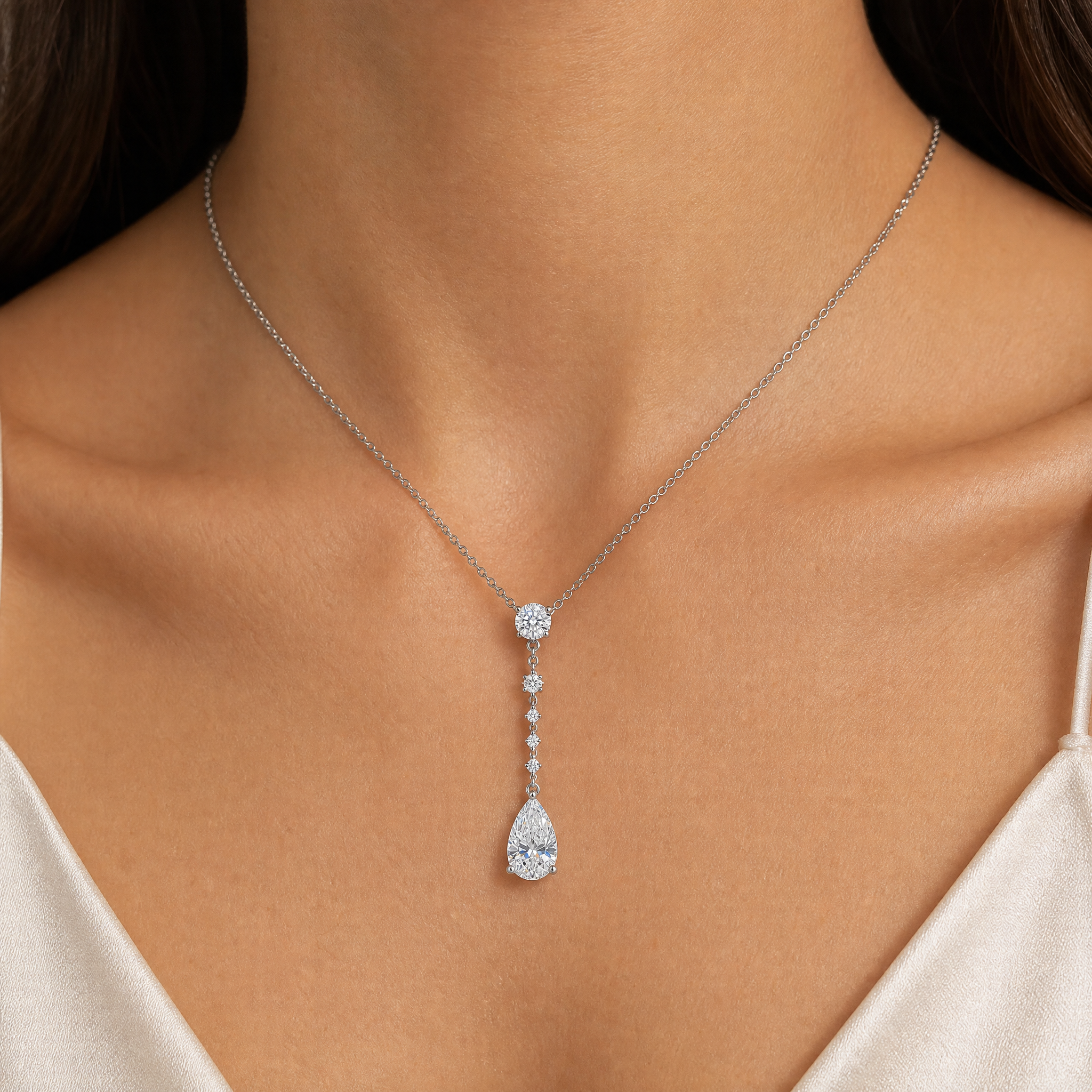 Pear and Round Y Lariat Necklace view 2