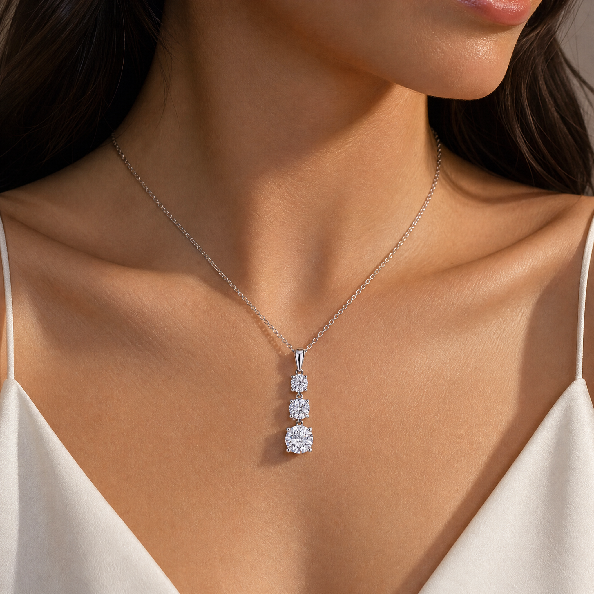 Three-Stone Vertical Drop Necklace view 2