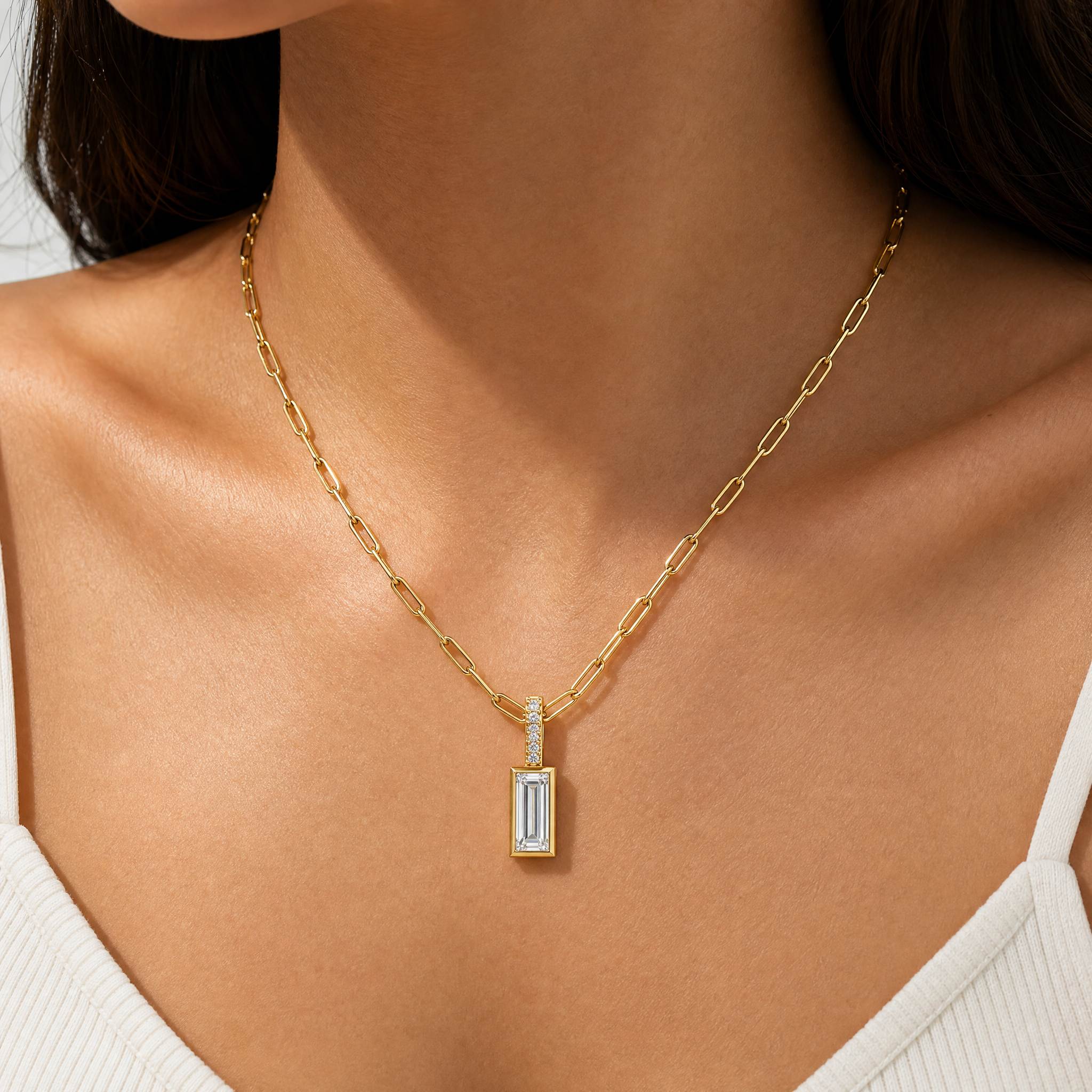 Baguette Paperclip Pendant Necklace view 2