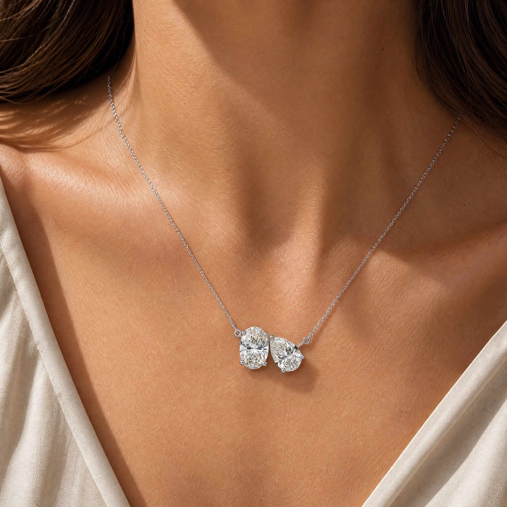 Oval and Pear Toi et Moi Necklace view 2
