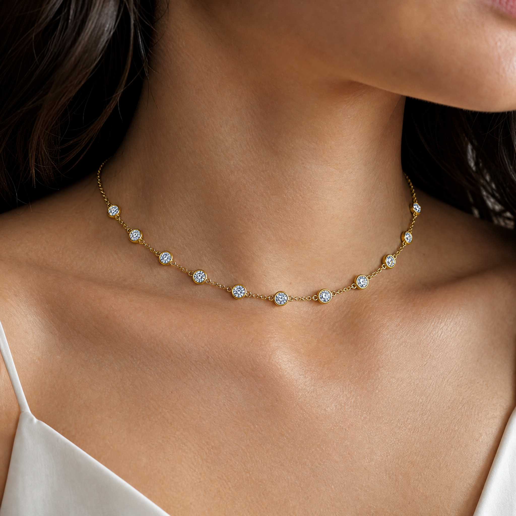 Bezel Diamond Choker Necklace view 2