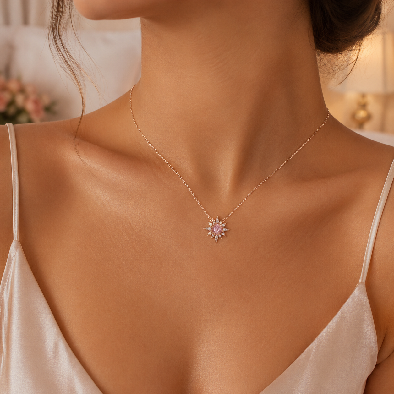 Pink Star Cluster Necklace view 2