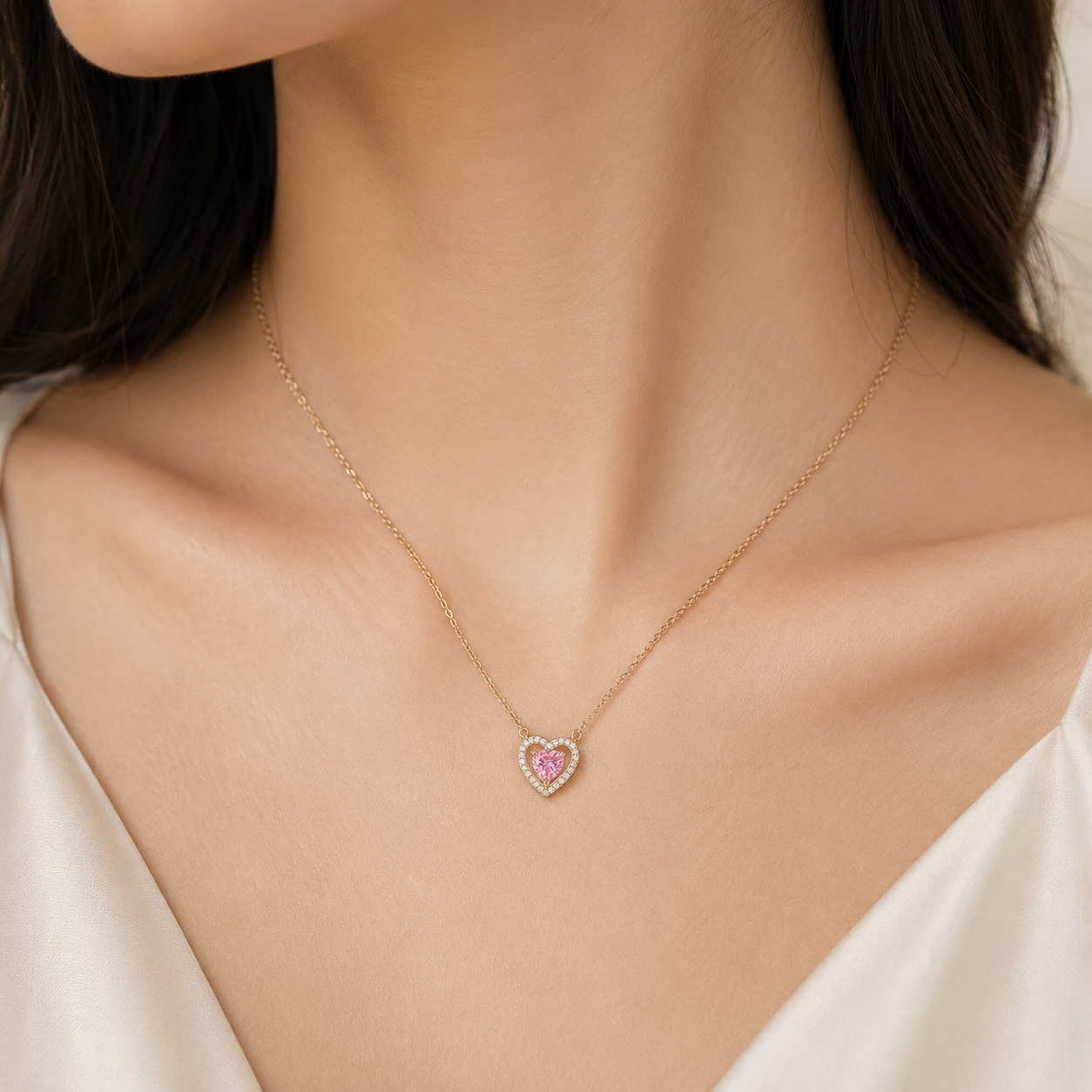 Pink Bezel Station Necklace view 2