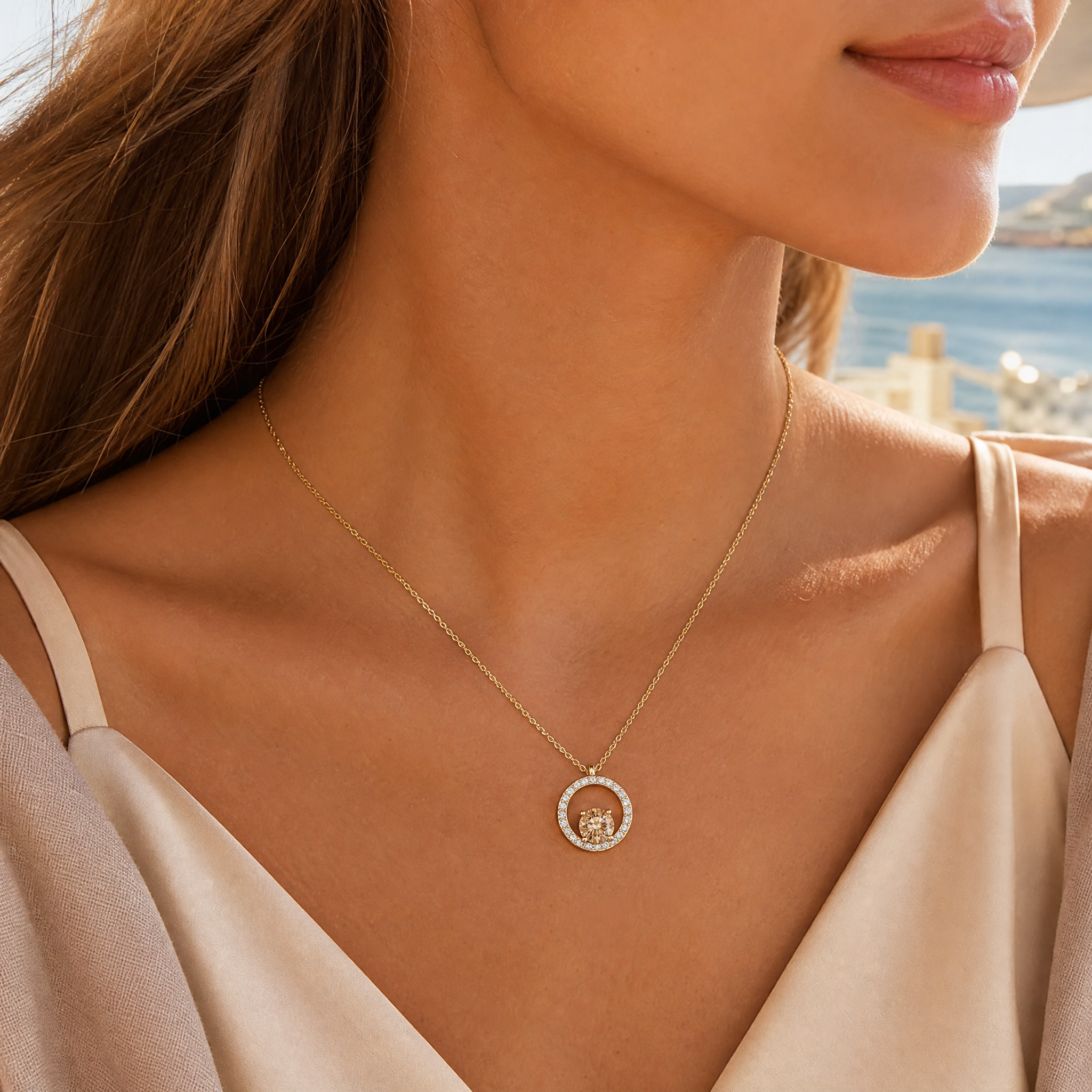Yellow Circle Drop Necklace view 2