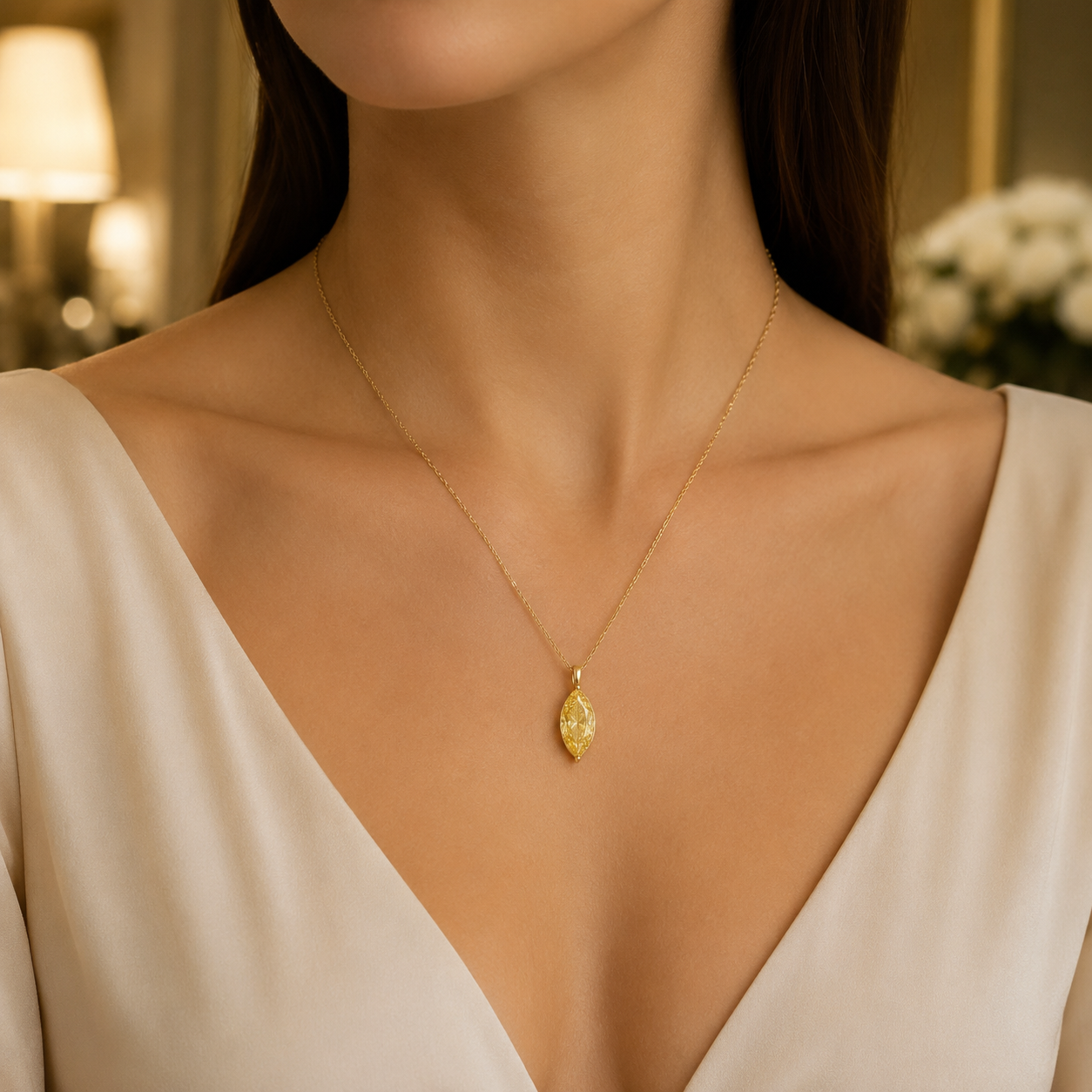 Yellow Marquise Vertical Necklace view 2