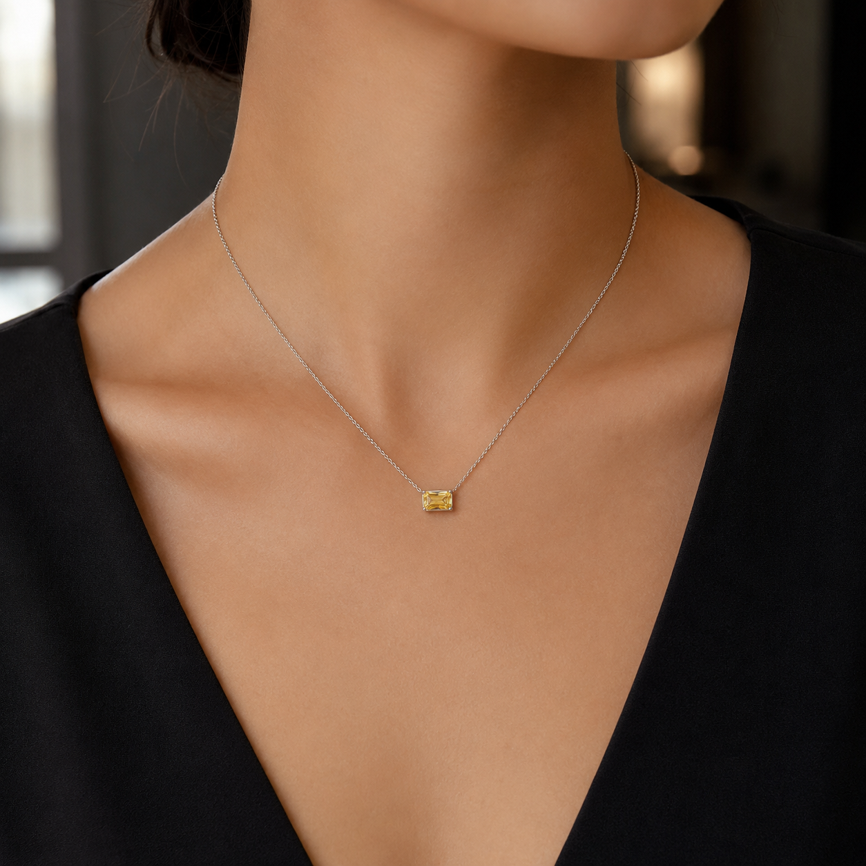Yellow Emerald East-West Necklace view 2