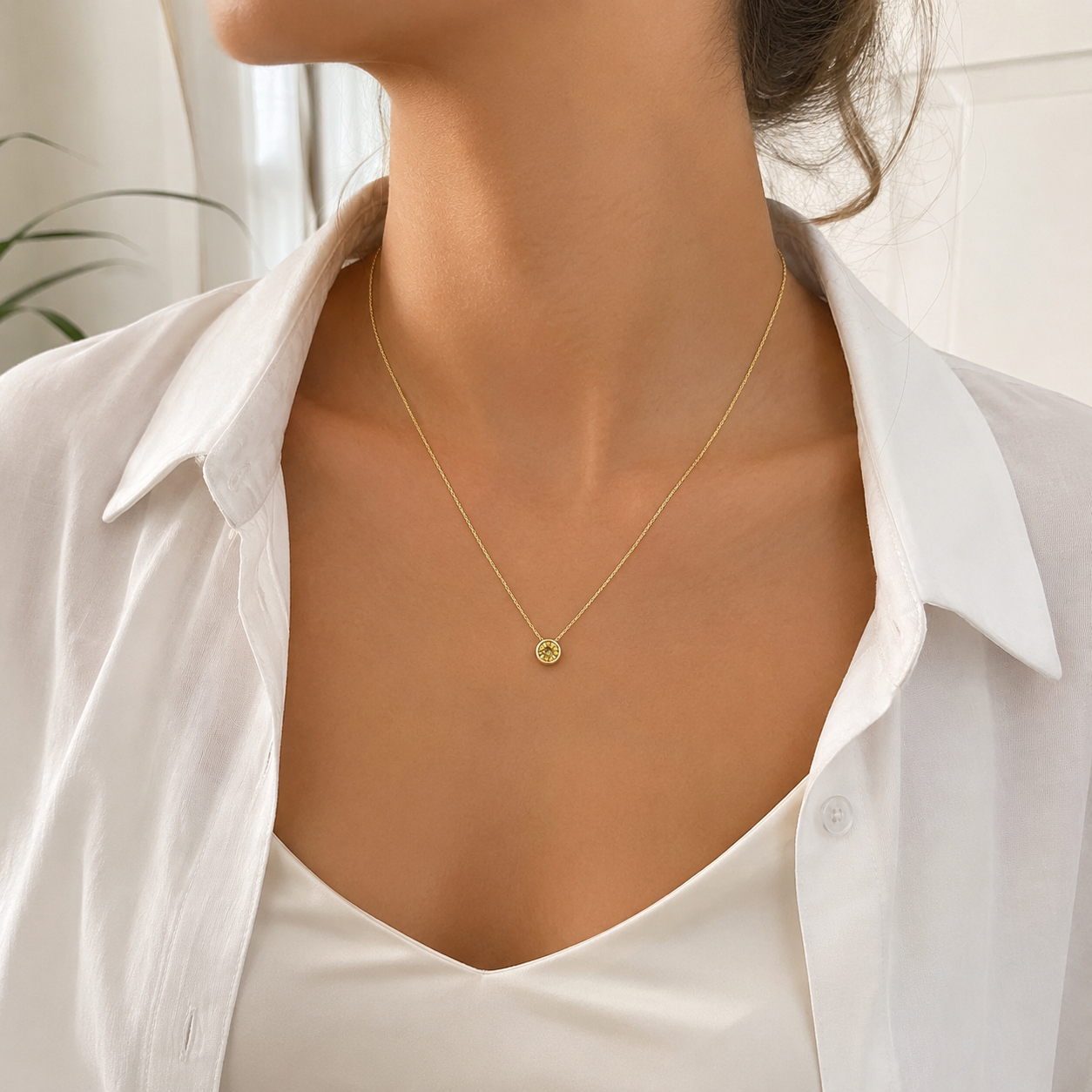 Yellow Bezel Solitaire Necklace view 2