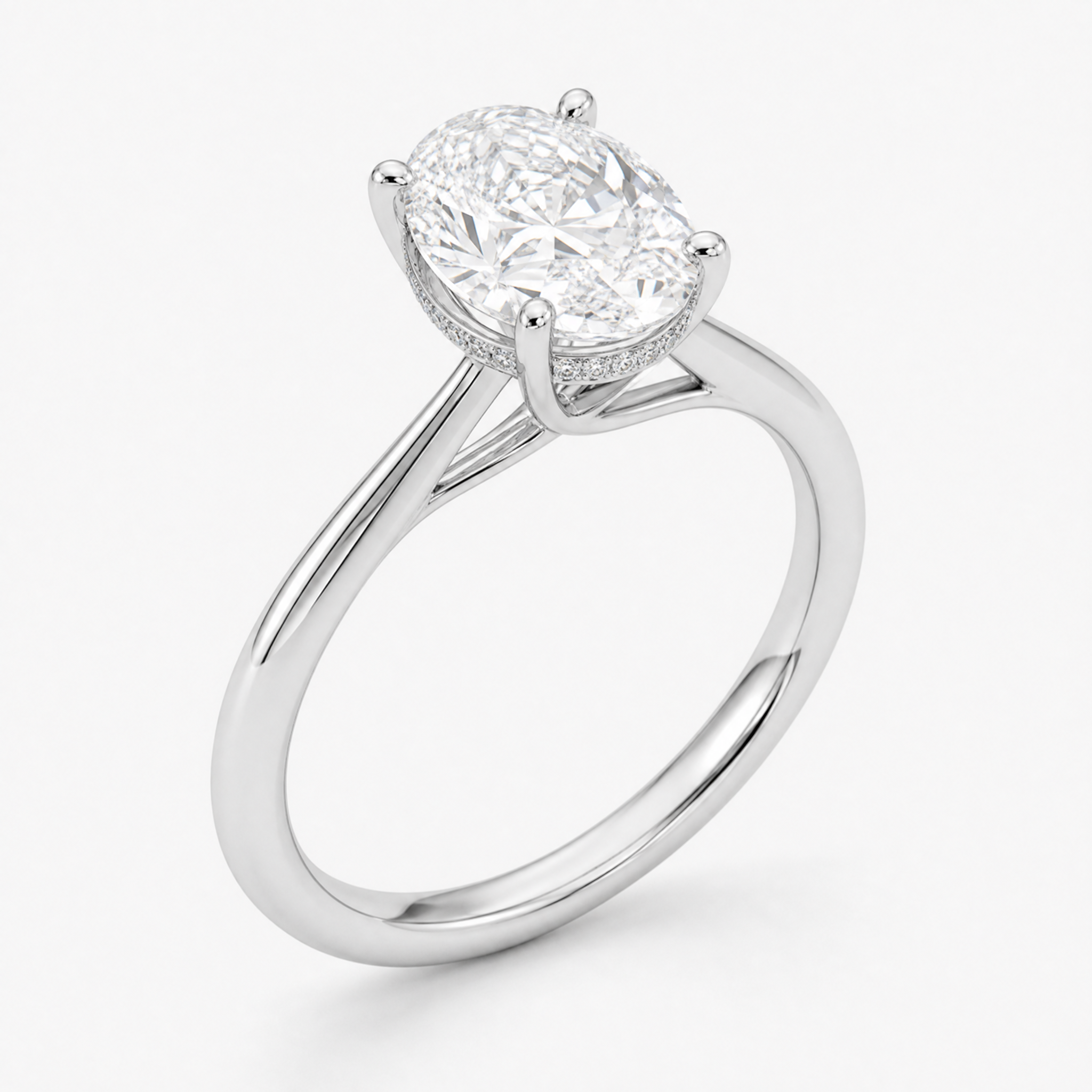 Oval Solitaire Hidden Halo Ring view 2