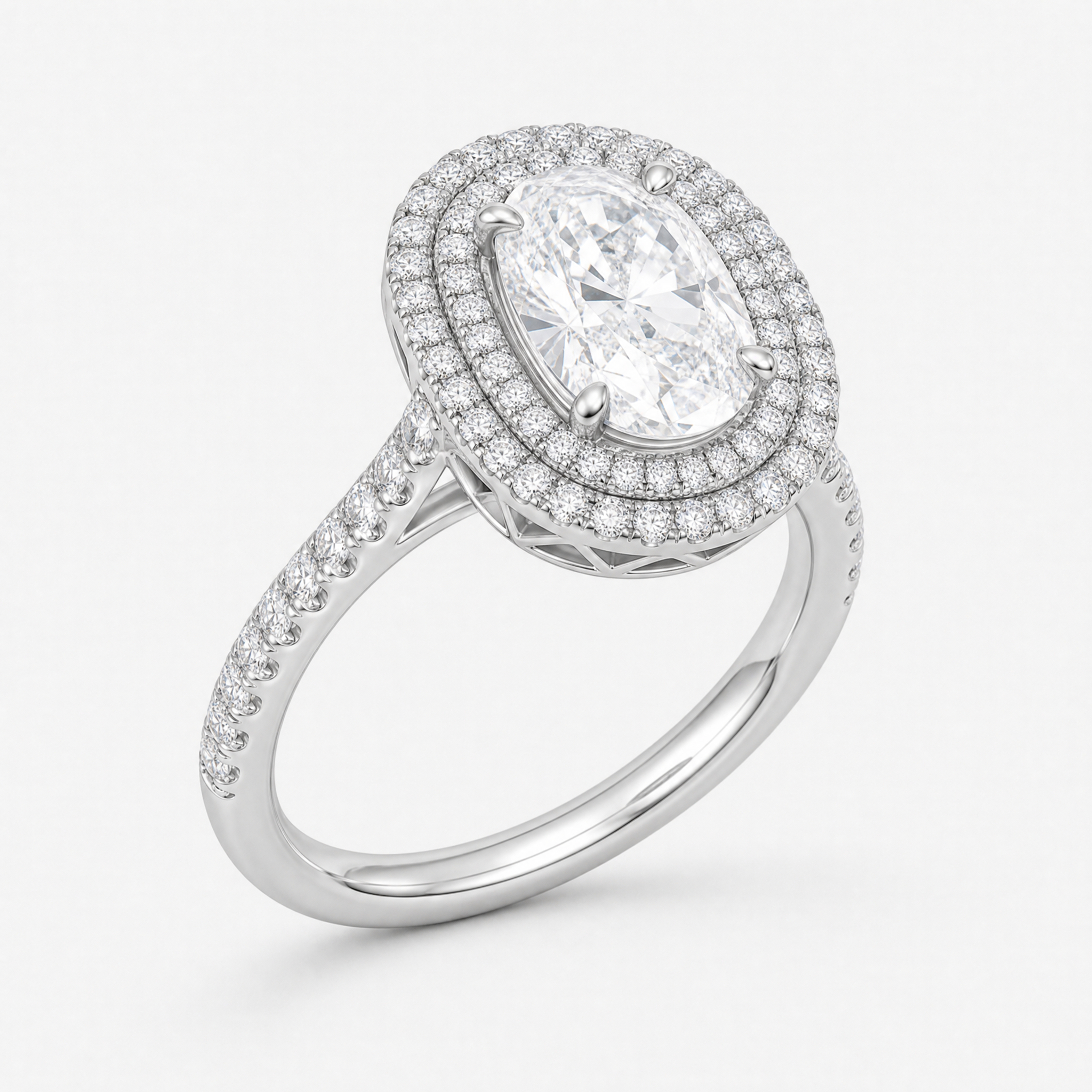 Elongated Cushion Double Halo Ring view 2