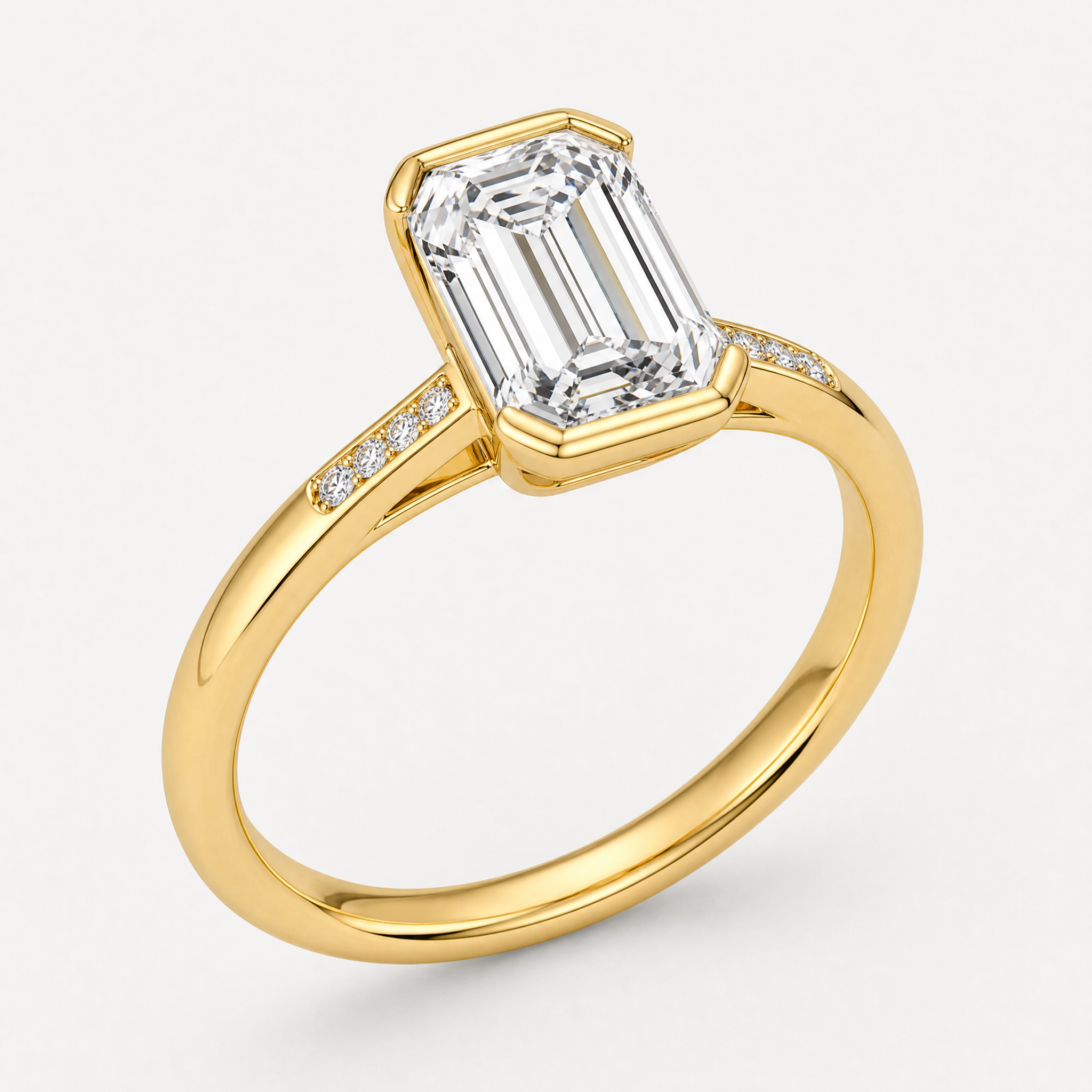 Emerald Cut Half-Bezel Ring view 2