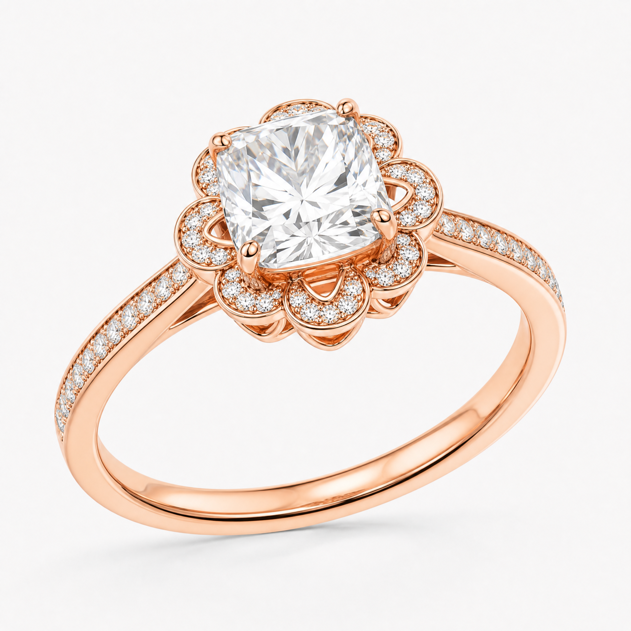 Cushion Cut Floral Halo Ring view 2