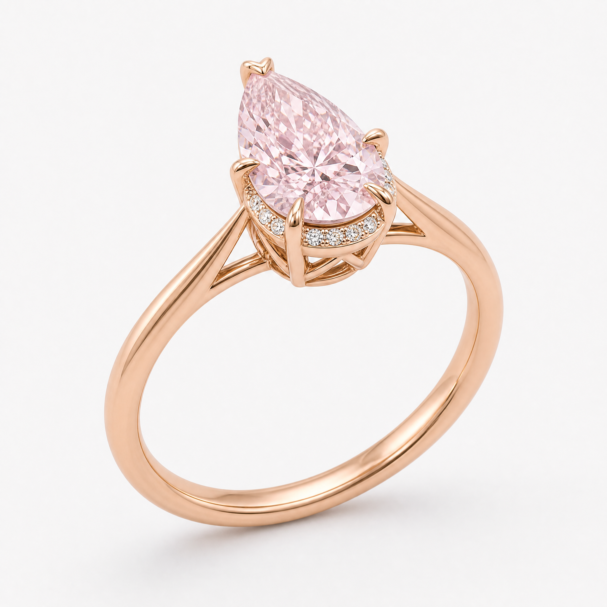 Pink Pear Hidden Halo Ring view 2