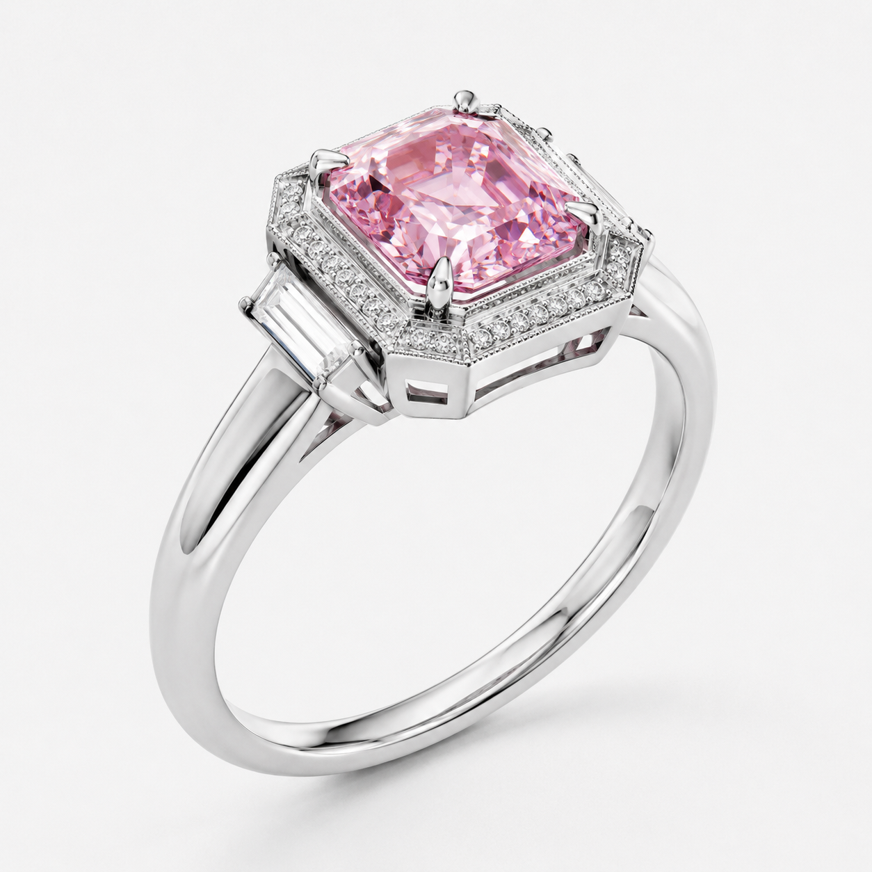 Pink Asscher Art Deco Ring view 2