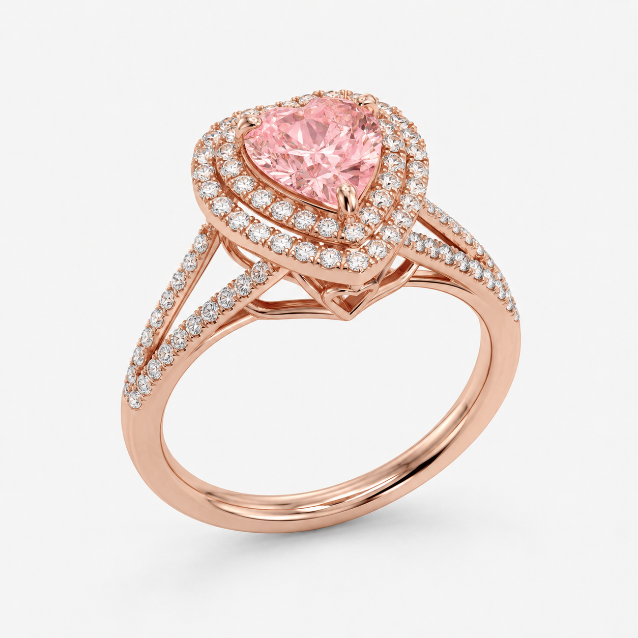 Pink Heart Double Halo Ring view 2