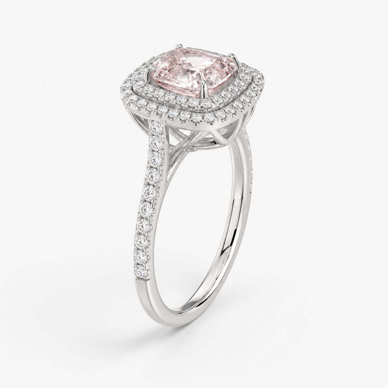 Pink Cushion Double Halo Ring view 2