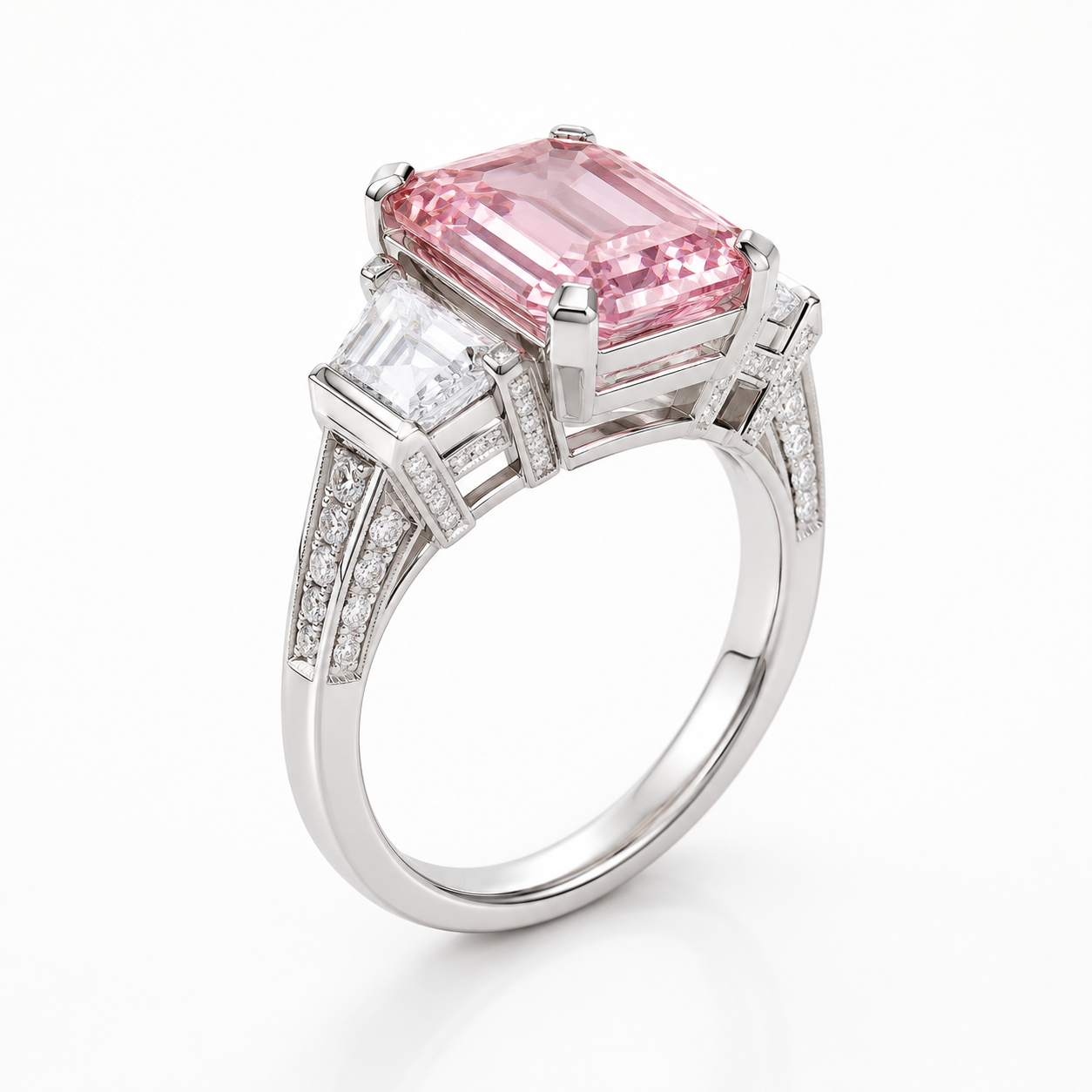 Pink Emerald Art Deco Three-Stone Ring view 2