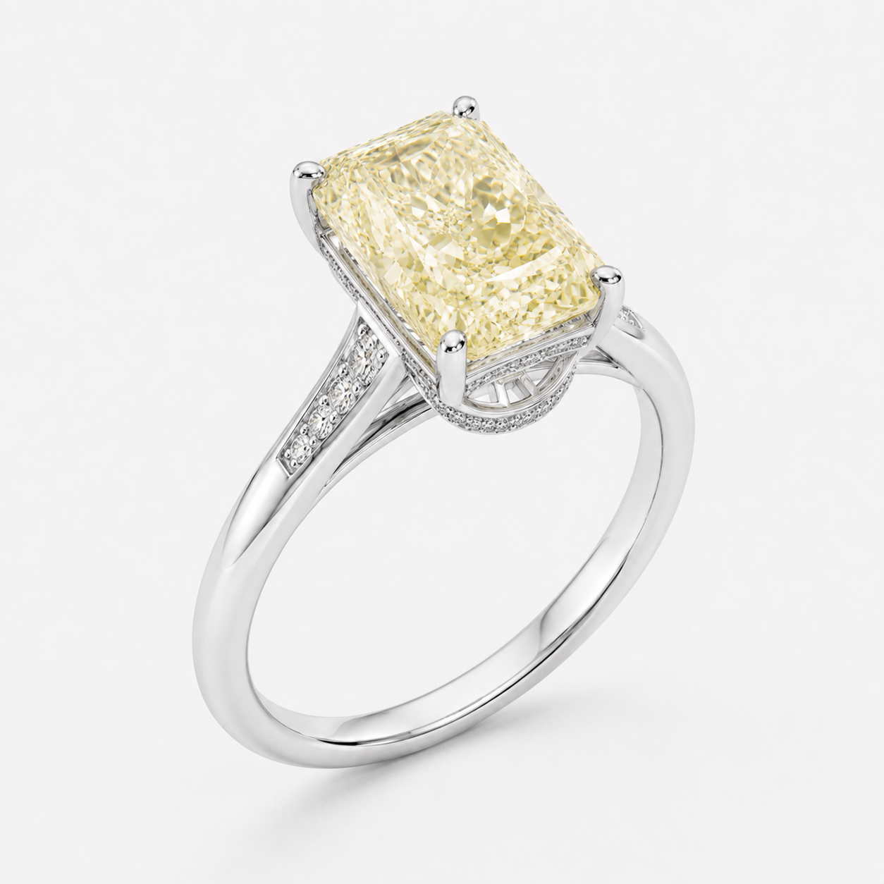 Yellow Radiant Art Deco Cathedral Ring view 2