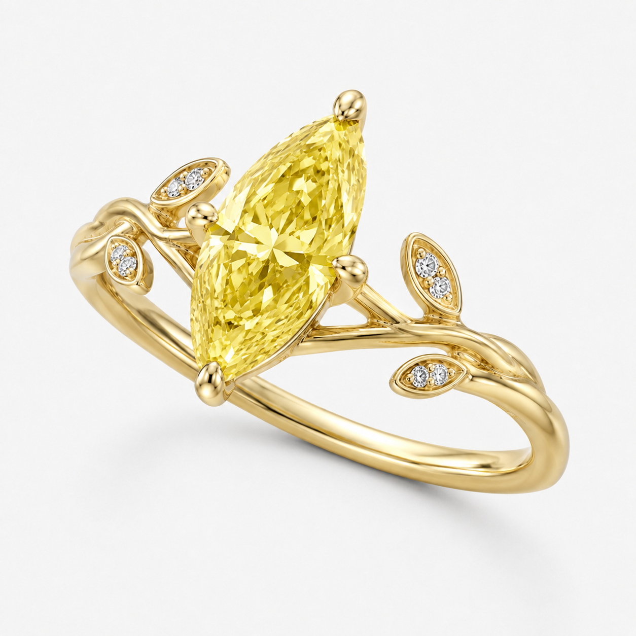 Yellow Marquise Vine Leaf Ring view 2